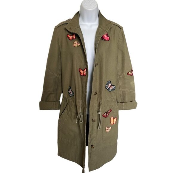 MELROSE And MARKET Women’s Butterfly Patch Army Green Jacket Size Small - Picture 2 of 12